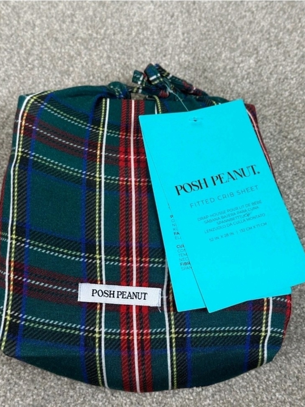 Posh Peanut Holiday Green Tartan Fitted Crib Sheet Nwt